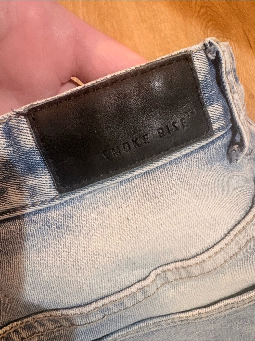 Smoke Rise Men’s 34x32 Distressed Moto Biker Jeans Light Wash Zipper Detail - Picture 5 of 6